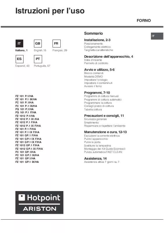 Mode d'emploi HOTPOINT FC 101 GP.1 IX/HA