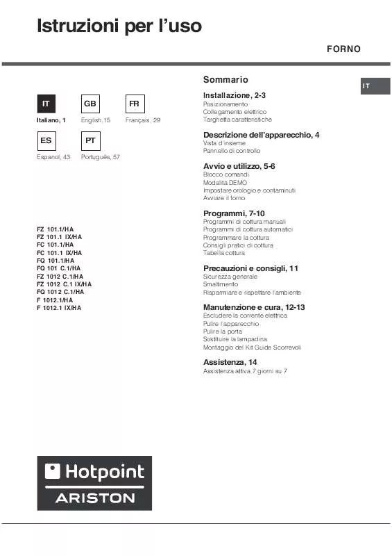 Mode d'emploi HOTPOINT FC 101.1 IX/HA