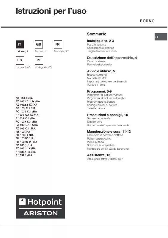 Mode d'emploi HOTPOINT FH 103 IX/HA