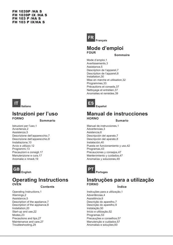 Mode d'emploi HOTPOINT FH 103 P IX/HA S