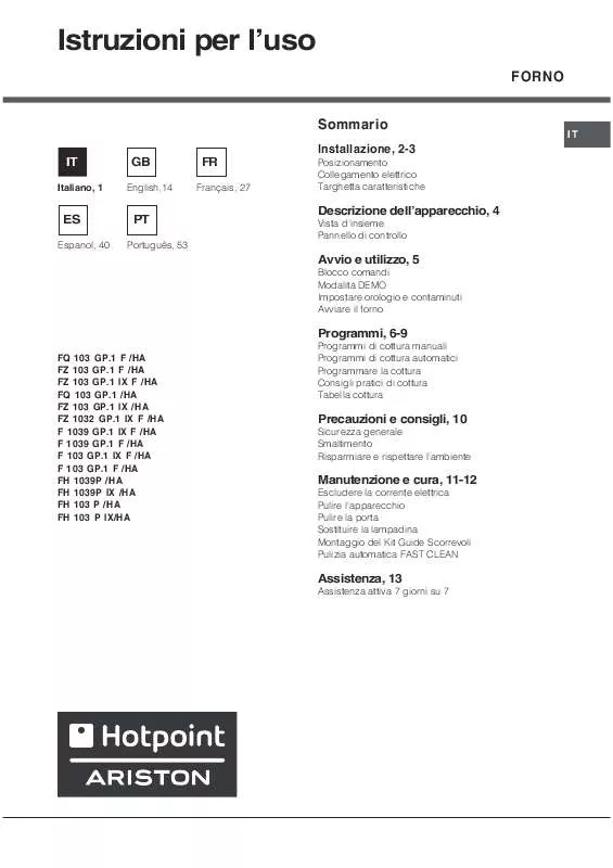 Mode d'emploi HOTPOINT FH 103 P IX/HA