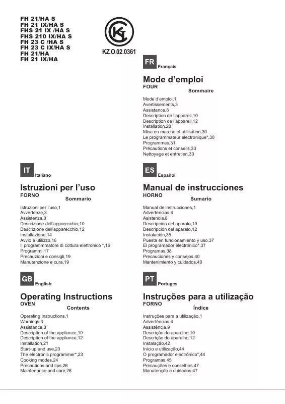 Mode d'emploi HOTPOINT FH 21 IX/HA S