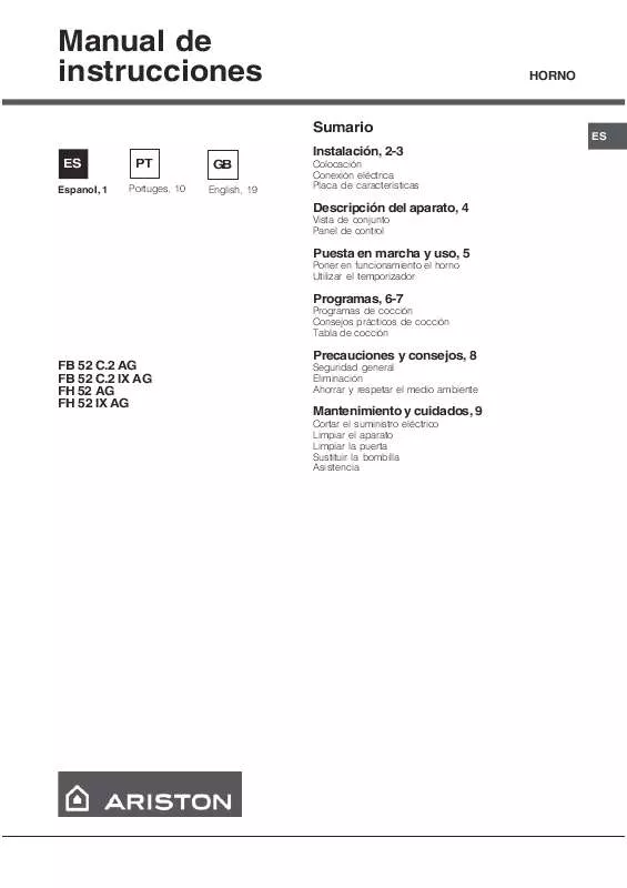 Mode d'emploi HOTPOINT FH 52 IX AG