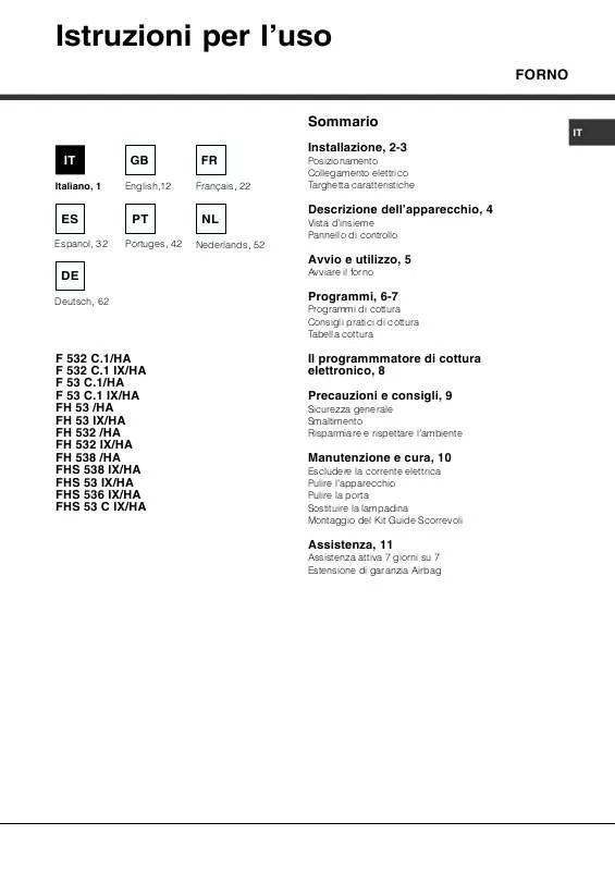 Mode d'emploi HOTPOINT FH 538