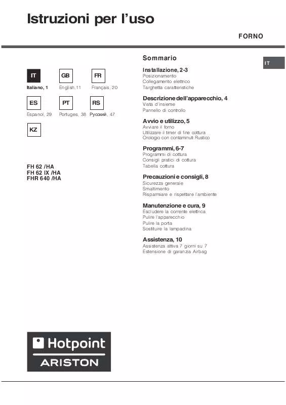 Mode d'emploi HOTPOINT FH 62 IX/HA