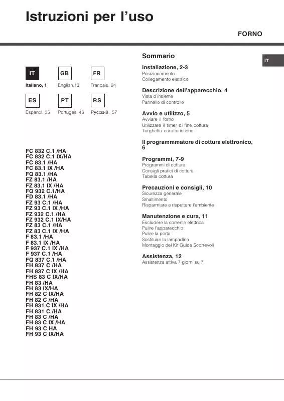 Mode d'emploi HOTPOINT FH 83 C