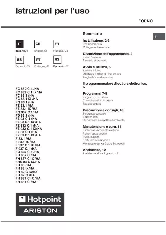 Mode d'emploi HOTPOINT FH 83 IX/HA