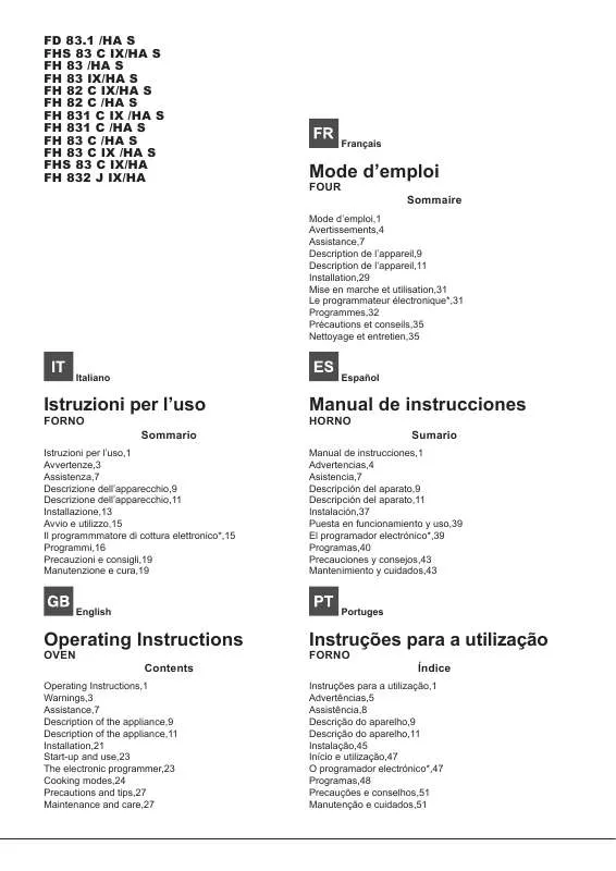 Mode d'emploi HOTPOINT FH 831 C IX/HA S