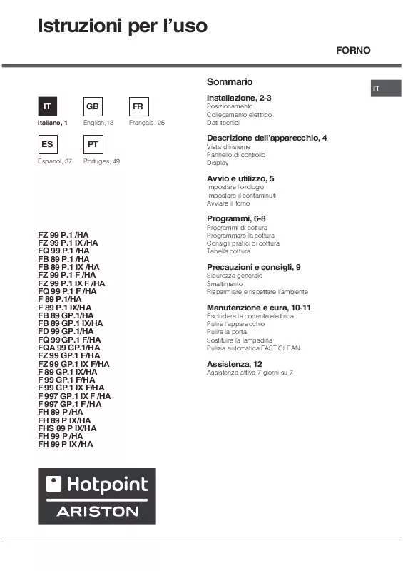 Mode d'emploi HOTPOINT FH 89 P IX/HA