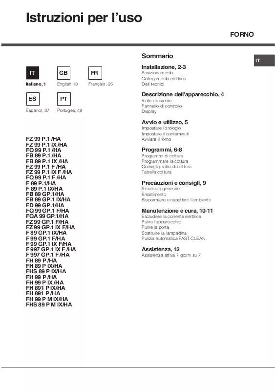 Mode d'emploi HOTPOINT FH 89 P