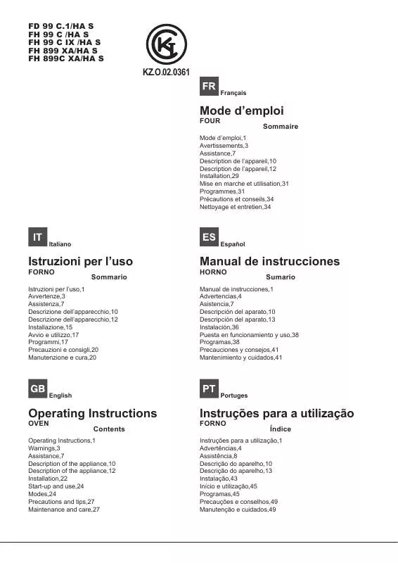 Mode d'emploi HOTPOINT FH 899 C XA/HA S