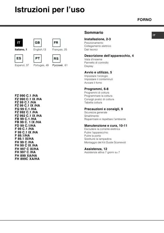 Mode d'emploi HOTPOINT FH 899 C XA/HA