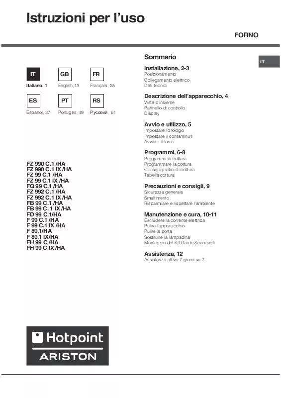 Mode d'emploi HOTPOINT FH 99 C IX/HA