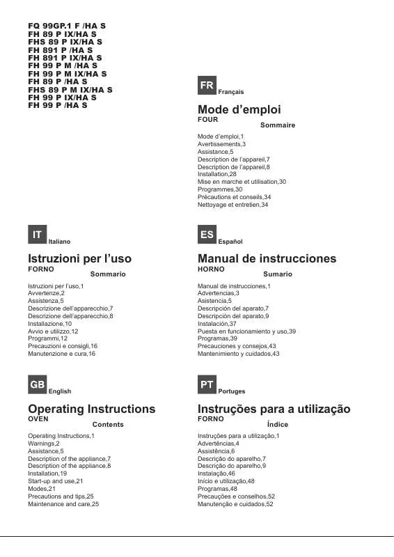 Mode d'emploi HOTPOINT FH 99 P M IX/HA S