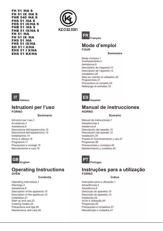 Mode d'emploi HOTPOINT FHB 51 IX/HA S