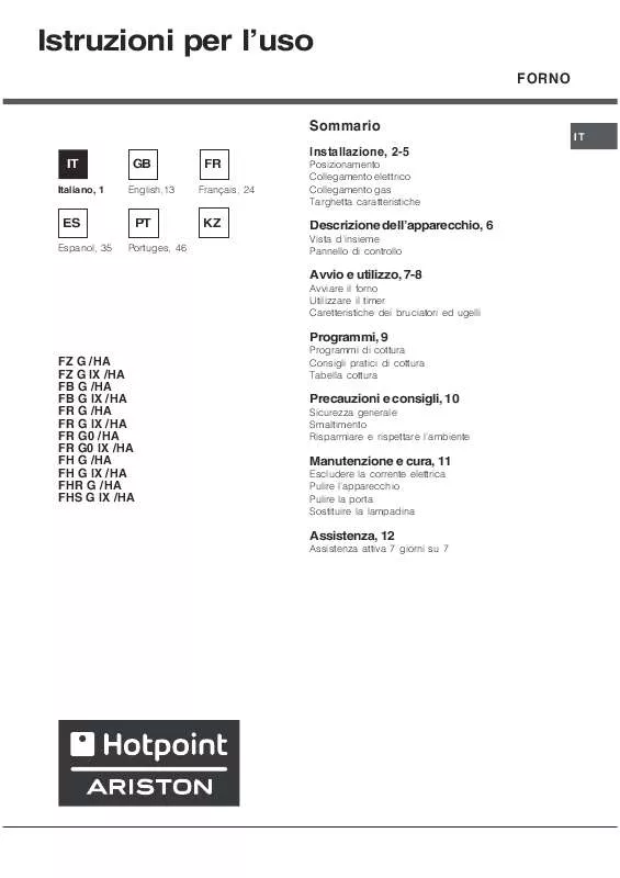 Mode d'emploi HOTPOINT FHS G IX/HA