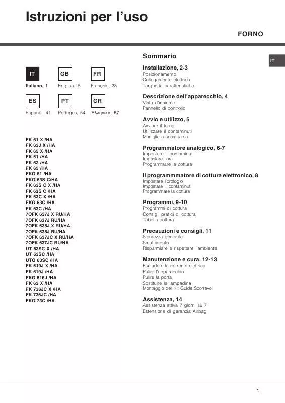 Mode d'emploi HOTPOINT FK 63J X/HA