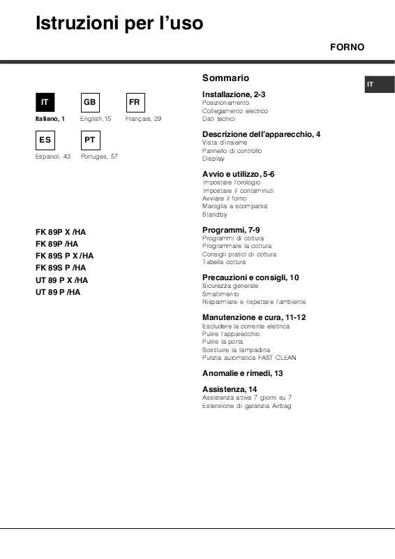 Mode d'emploi HOTPOINT FK 89 P X/HA