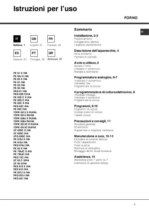 Mode d'emploi HOTPOINT FKQ 637 J