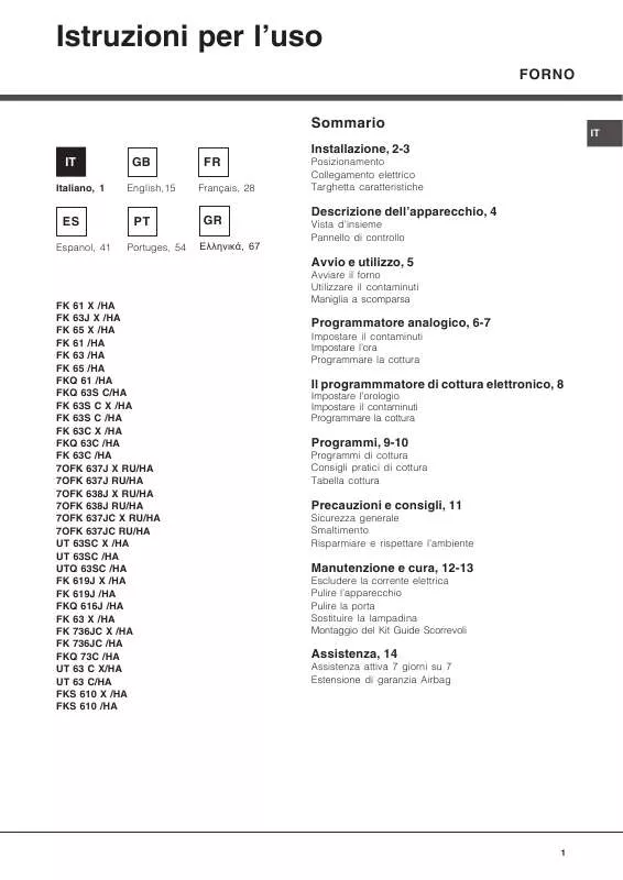 Mode d'emploi HOTPOINT FKS 610 X/HA