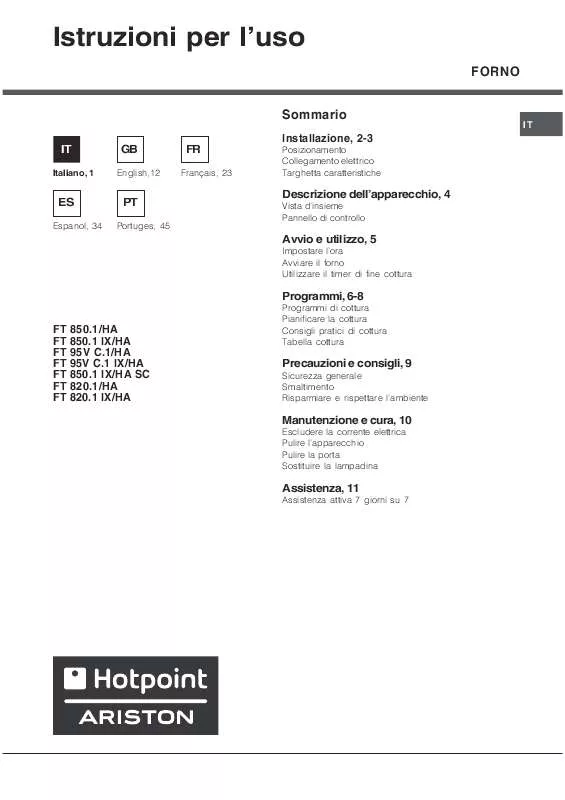 Mode d'emploi HOTPOINT FT 820.1 IX/HA