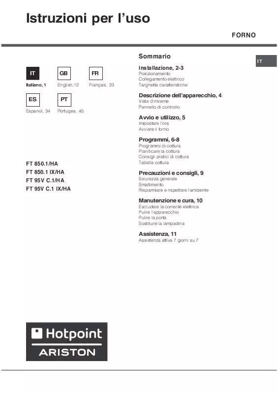 Mode d'emploi HOTPOINT FT 850.1 IX/HA