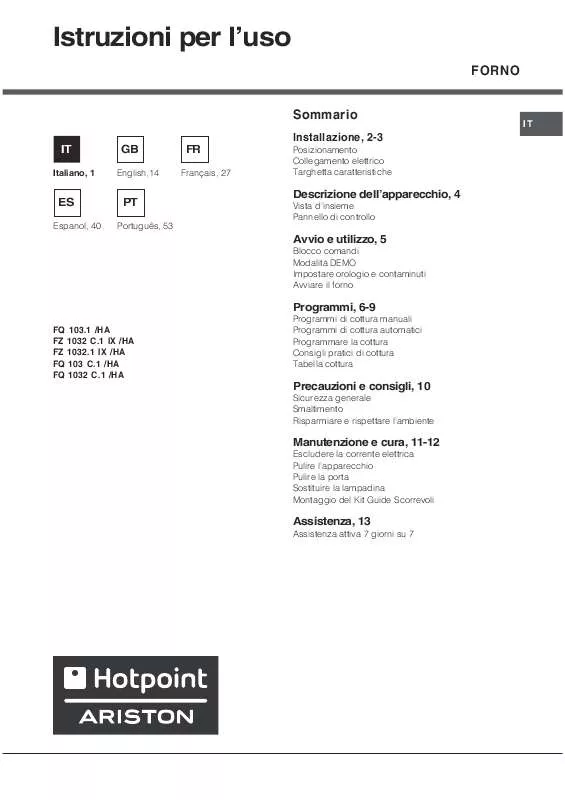 Mode d'emploi HOTPOINT FZ 1032.1 IX/HA