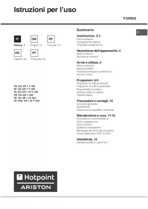 Mode d'emploi HOTPOINT FZ 1032GP.1 IX F/HA