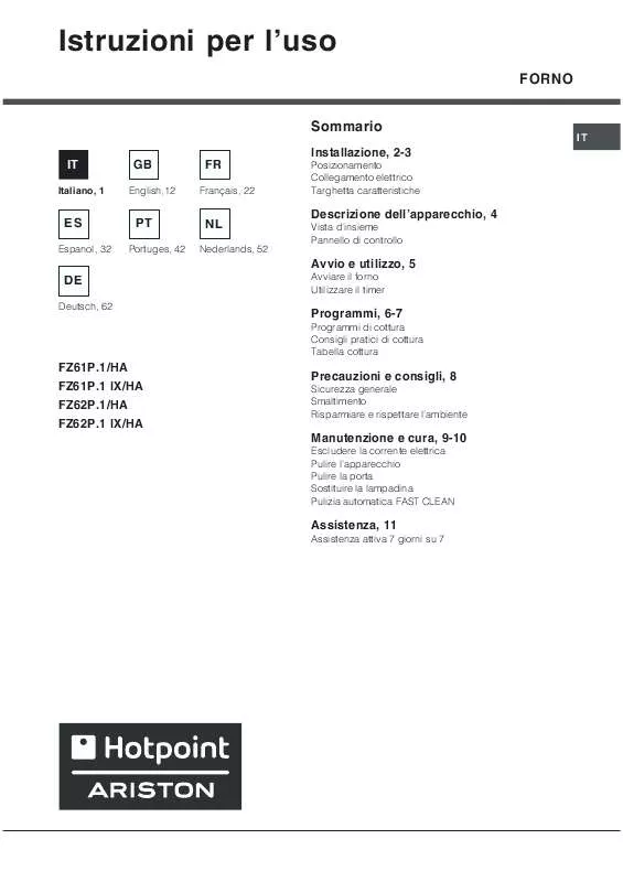 Mode d'emploi HOTPOINT FZ 61 P.1 IX /Y /HA