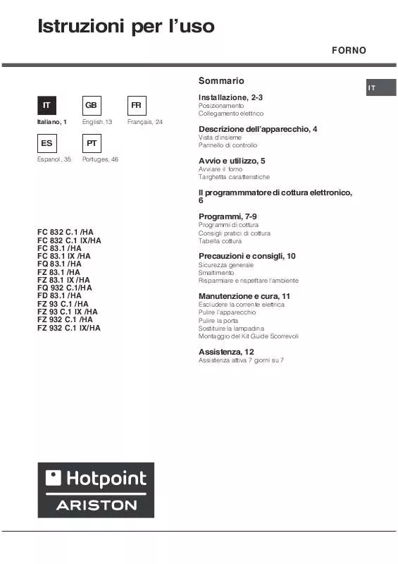 Mode d'emploi HOTPOINT FZ 83.1 IX/HA