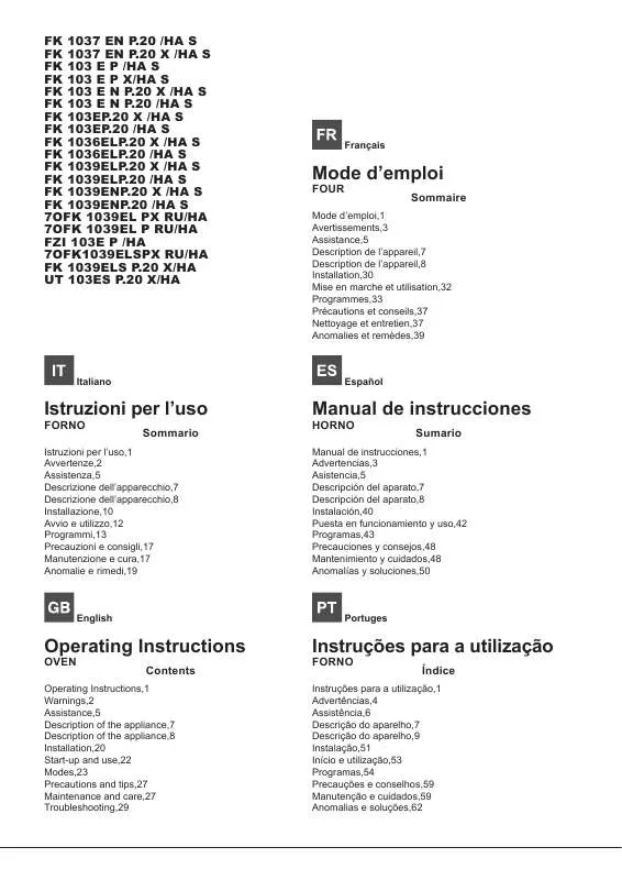 Mode d'emploi HOTPOINT FZI 103E P