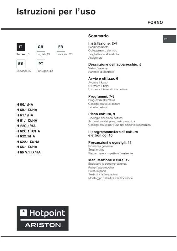 Mode d'emploi HOTPOINT H 61.1 IX/HA