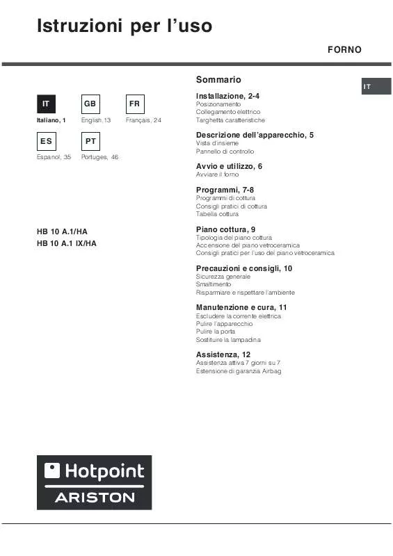 Mode d'emploi HOTPOINT HB 10 A.1 IX/HA