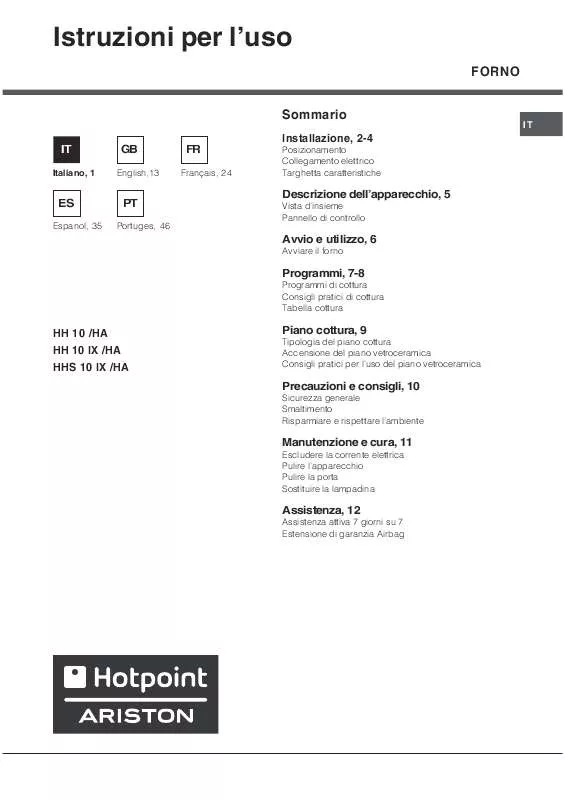 Mode d'emploi HOTPOINT HH 10 IX/HA