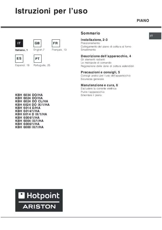 Mode d'emploi HOTPOINT KBH 6024 DO CL/HA