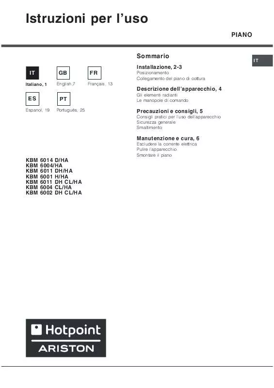 Mode d'emploi HOTPOINT KBM 6014 D IX/HA