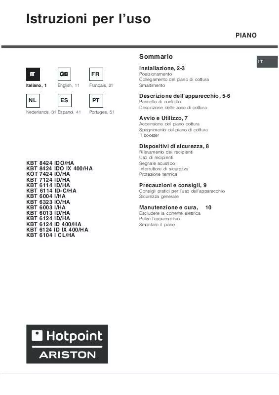 Mode d'emploi HOTPOINT KBT 7124 ID