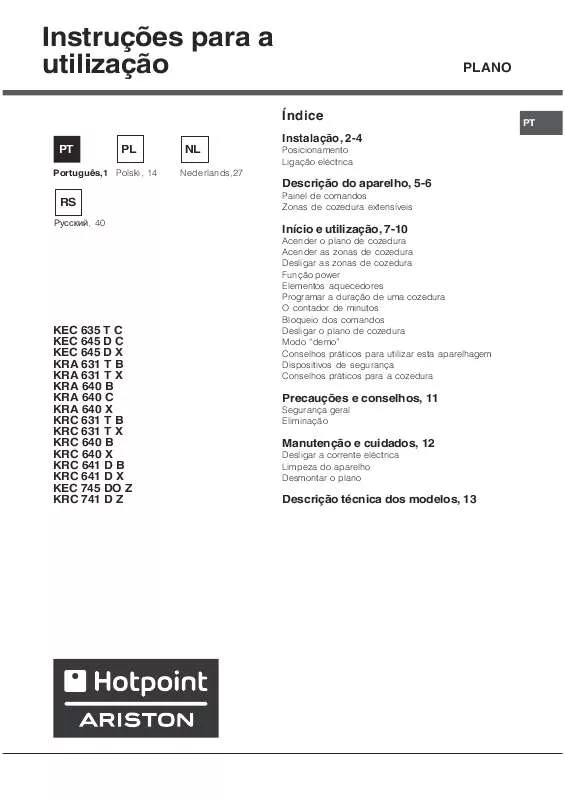 Mode d'emploi HOTPOINT KEC 645 D C