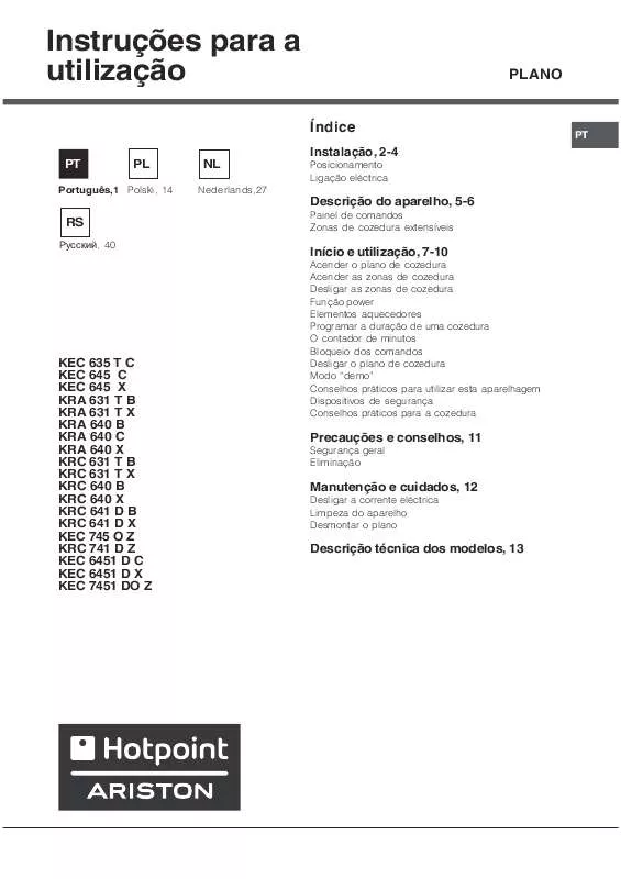 Mode d'emploi HOTPOINT KEC 645 X