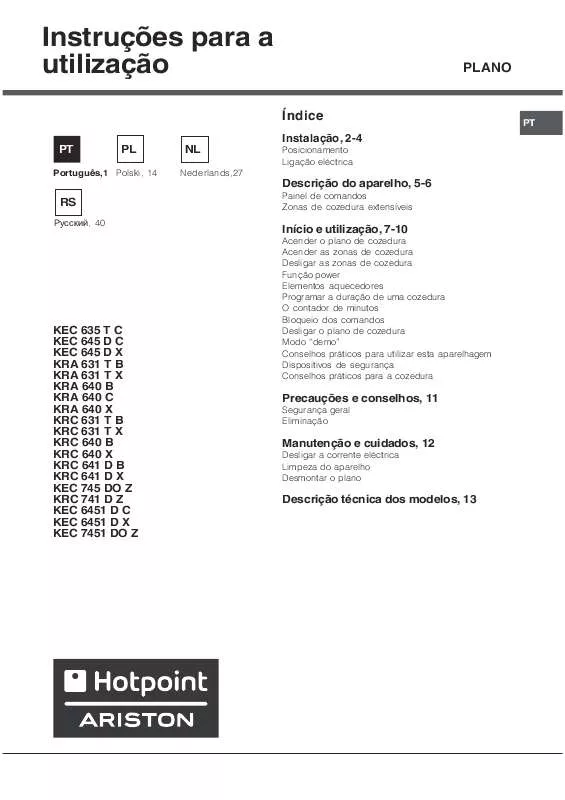 Mode d'emploi HOTPOINT KEC 6451 D C