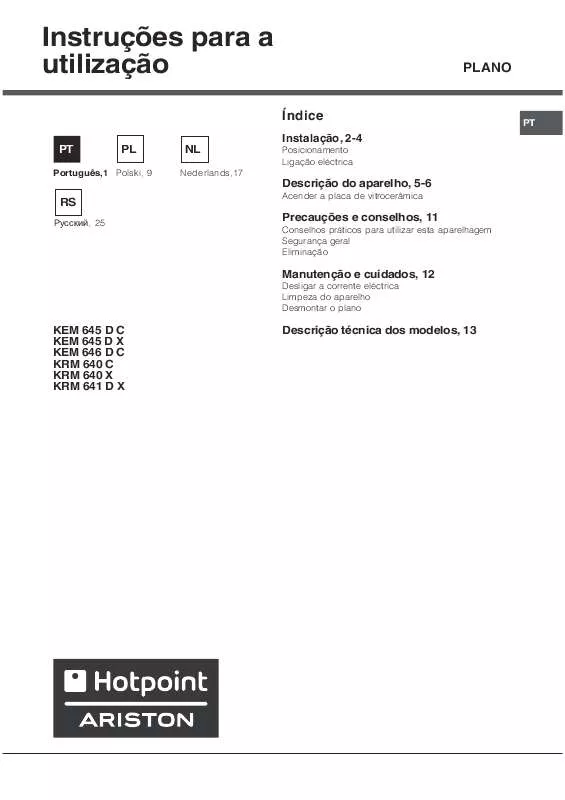 Mode d'emploi HOTPOINT KEM 645 D C