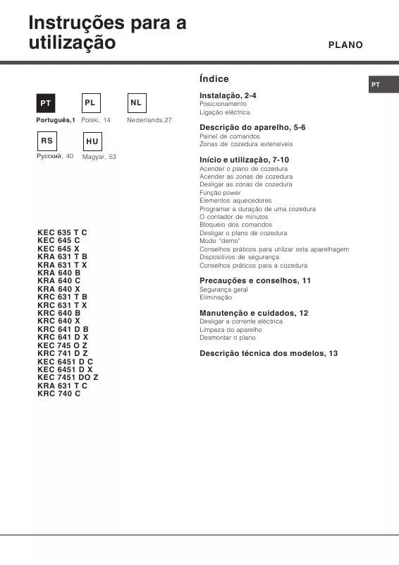 Mode d'emploi HOTPOINT KRA 631 T C