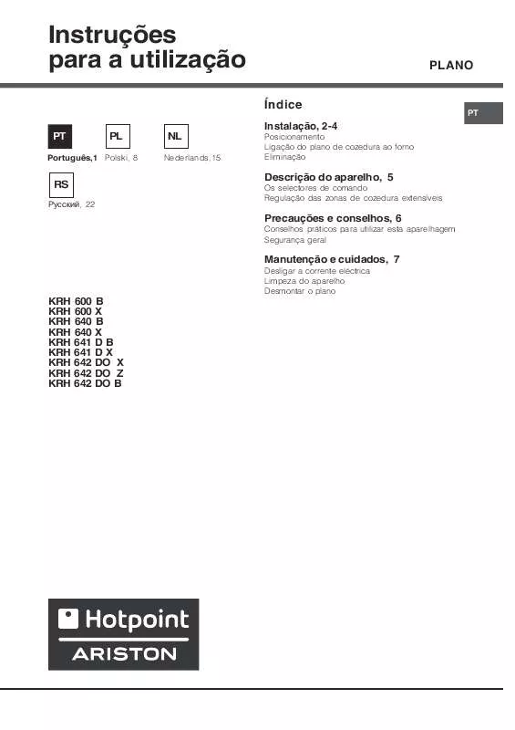 Mode d'emploi HOTPOINT KRH 600 X