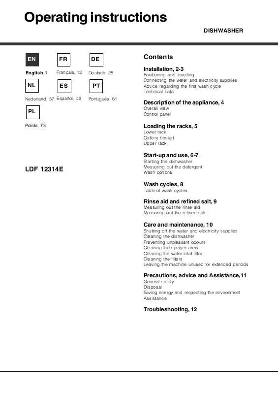 Mode d'emploi HOTPOINT LDF 12314E B