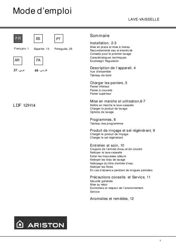 Mode d'emploi HOTPOINT LDF 12H14 EX