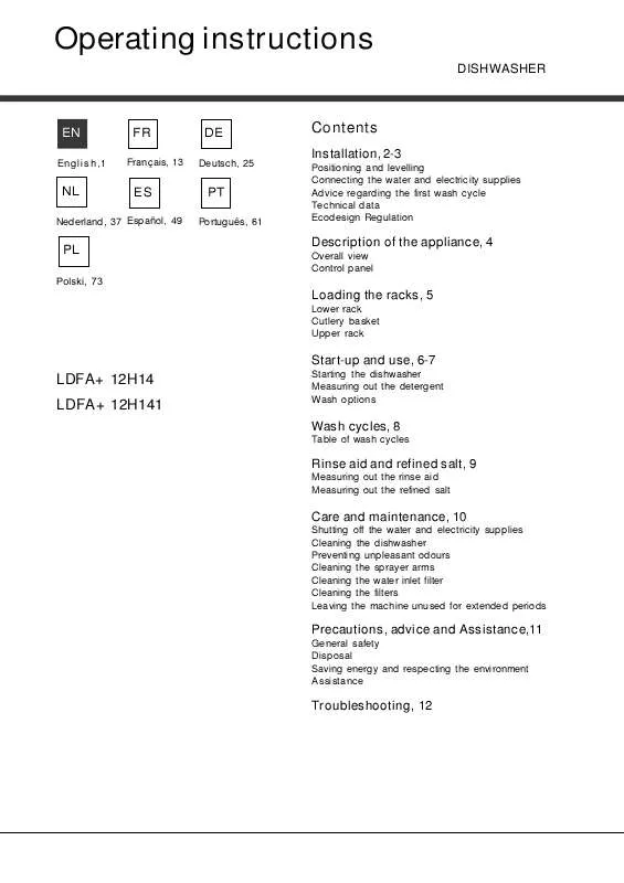 Mode d'emploi HOTPOINT LDFA 12H14 B EU