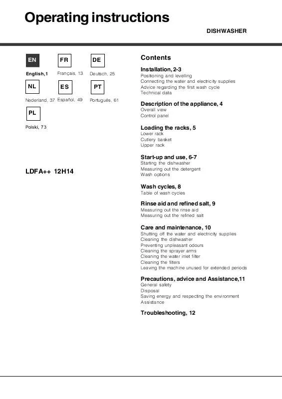 Mode d'emploi HOTPOINT LDFA 12H14X EU