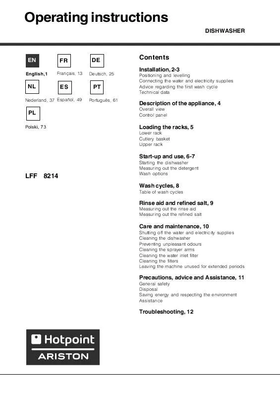 Mode d'emploi HOTPOINT LFF 8214 EU/HA