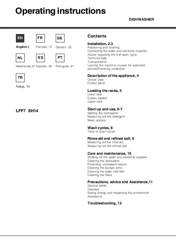 Mode d'emploi HOTPOINT LFF7 8H14 EU