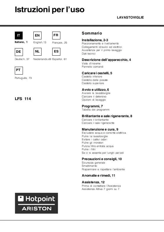 Mode d'emploi HOTPOINT LFS 114 IX F/HA